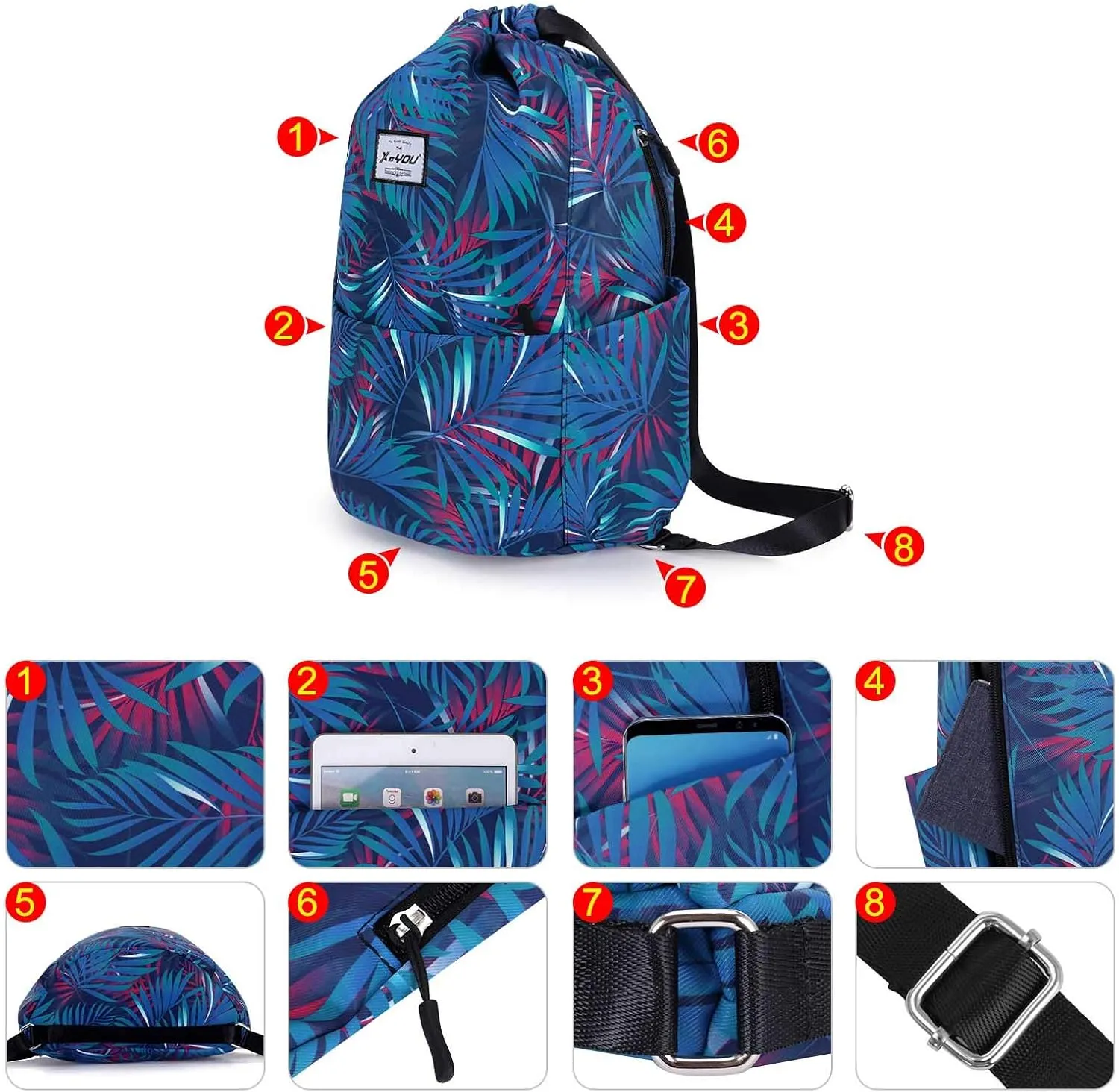 XEYOU Drawstring Sports Backpack Lightweight Gym Yoga Sackpack Shoulder Rucksack Casual Outdoor Daypack for Women and Men