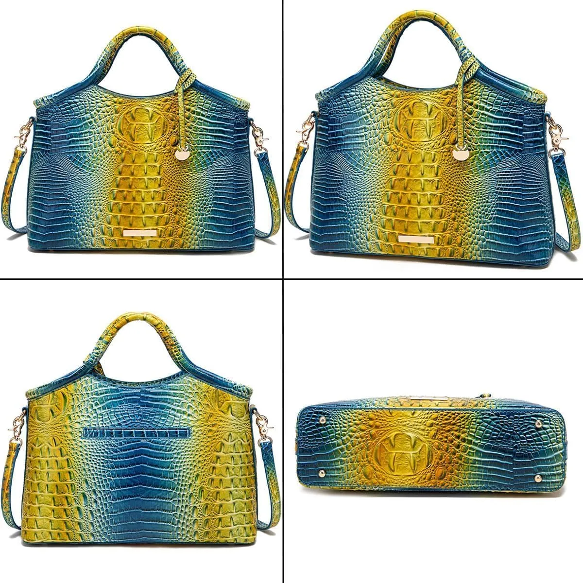 XXGJOALD-Satchel Bag Women’s Vegan Leather Purse Crocodile-Embossed Pattern with Top Handle Large Shoulder Bag Handbag