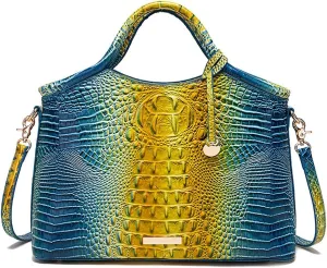 XXGJOALD-Satchel Bag Women’s Vegan Leather Purse Crocodile-Embossed Pattern with Top Handle Large Shoulder Bag Handbag