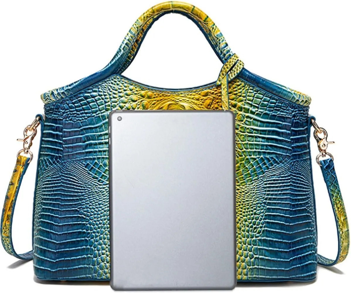 XXGJOALD-Satchel Bag Women’s Vegan Leather Purse Crocodile-Embossed Pattern with Top Handle Large Shoulder Bag Handbag