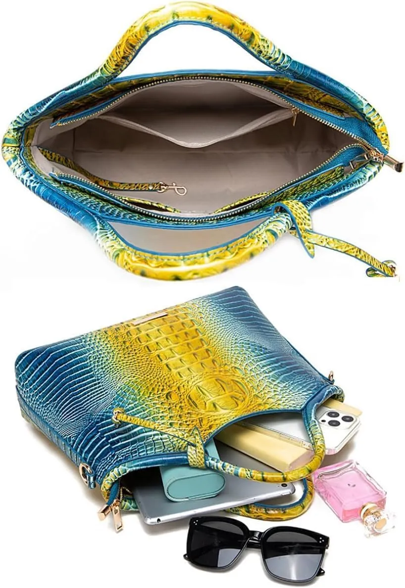XXGJOALD-Satchel Bag Women’s Vegan Leather Purse Crocodile-Embossed Pattern with Top Handle Large Shoulder Bag Handbag