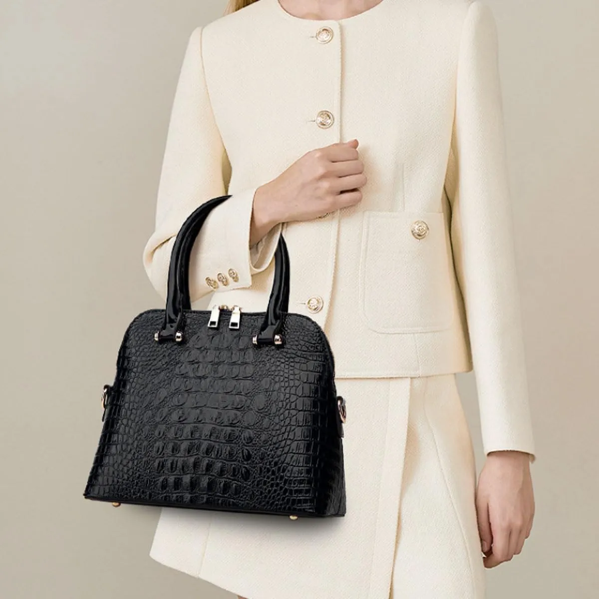 XXGJOALD-Women Crocodile Pattern Handbag Patent Leather Purse Shell Shoulder Bag Top-Handle Satchel Tote Wallet Work Party