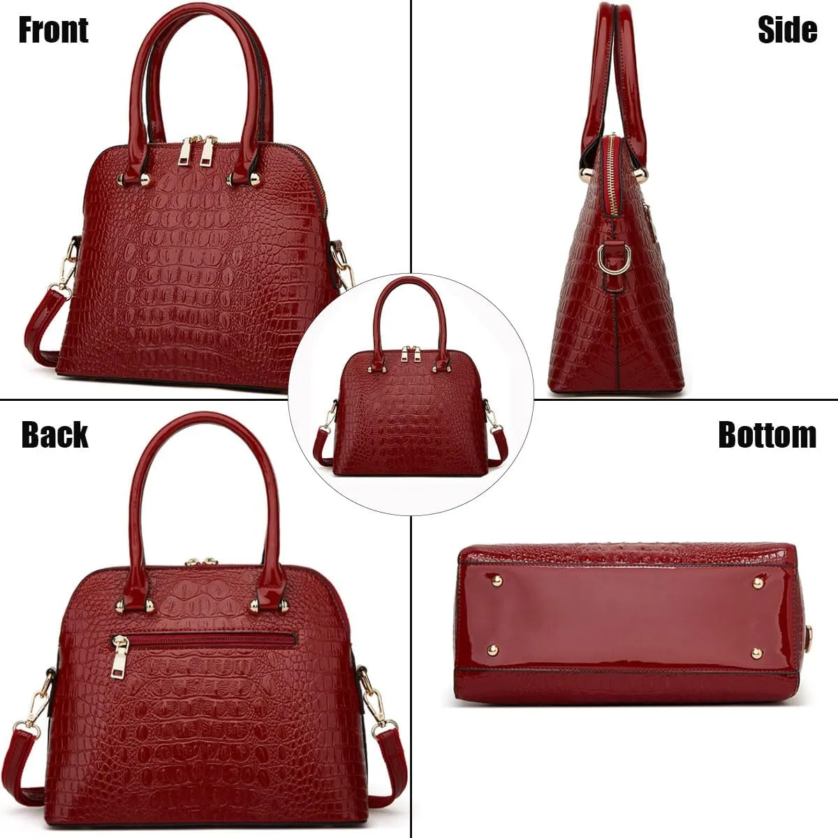 XXGJOALD-Women Crocodile Pattern Handbag Patent Leather Purse Shell Shoulder Bag Top-Handle Satchel Tote Wallet Work Party