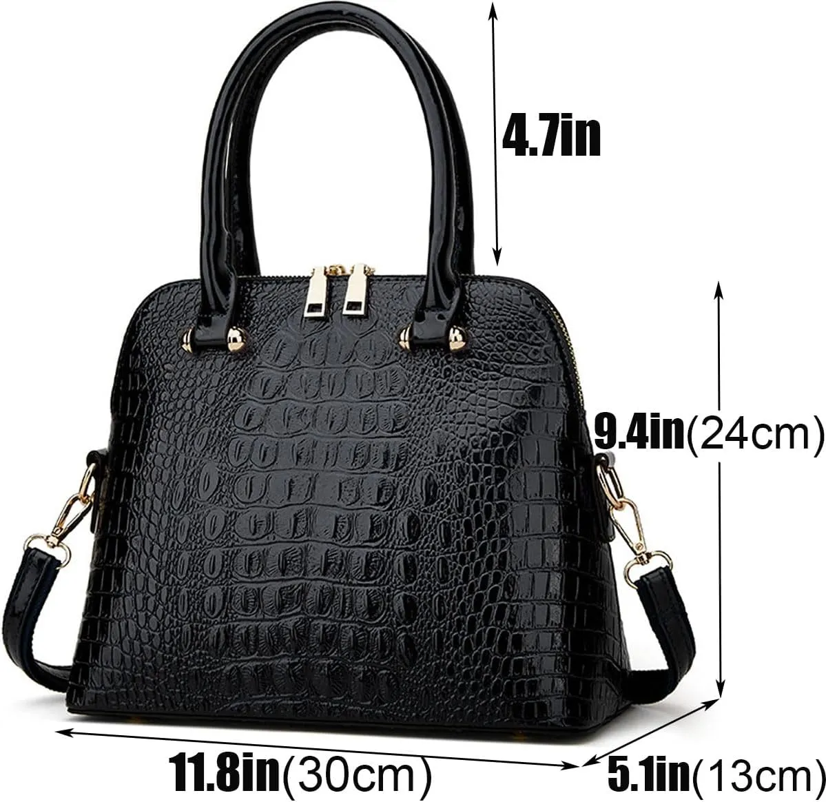 XXGJOALD-Women Crocodile Pattern Handbag Patent Leather Purse Shell Shoulder Bag Top-Handle Satchel Tote Wallet Work Party