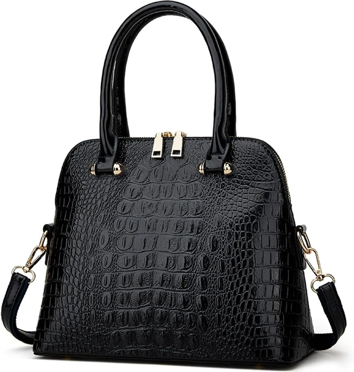 XXGJOALD-Women Crocodile Pattern Handbag Patent Leather Purse Shell Shoulder Bag Top-Handle Satchel Tote Wallet Work Party