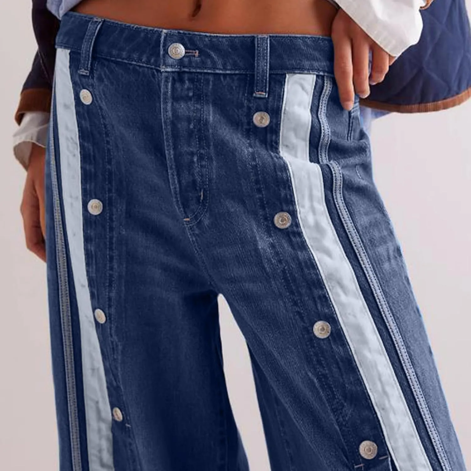 Y2k Jeans for Women Flowy Wide Leg Denim Pant Baggy Button Straight Leg Mid Rise Jeans Casual Comfy Streetwear