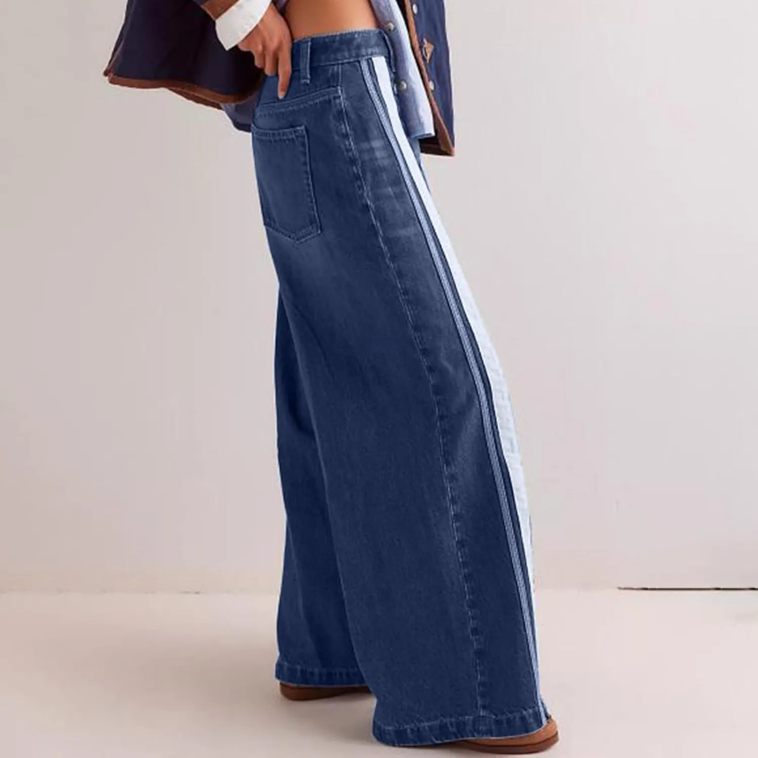 Y2k Jeans for Women Flowy Wide Leg Denim Pant Baggy Button Straight Leg Mid Rise Jeans Casual Comfy Streetwear