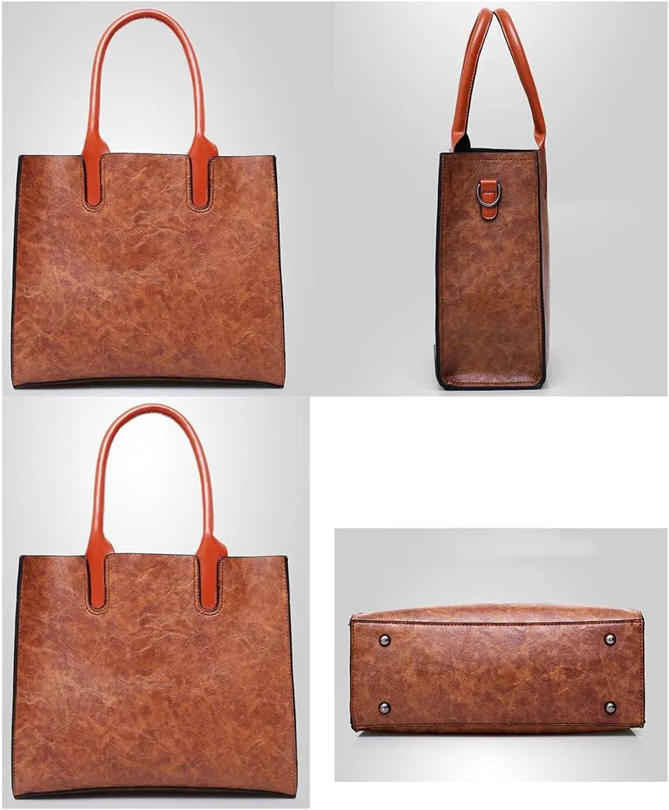 YAQUNICER Women Soft Synthetic PU Leather Ladies Satchel Crossbody Handbags 3pcs Simplicity Clutches Purse Large Capacity
