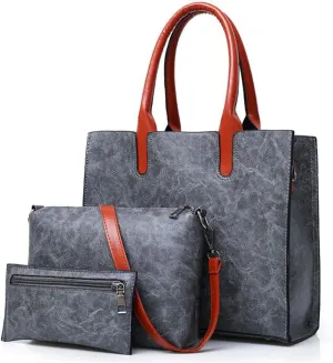 YAQUNICER Women Soft Synthetic PU Leather Ladies Satchel Crossbody Handbags 3pcs Simplicity Clutches Purse Large Capacity