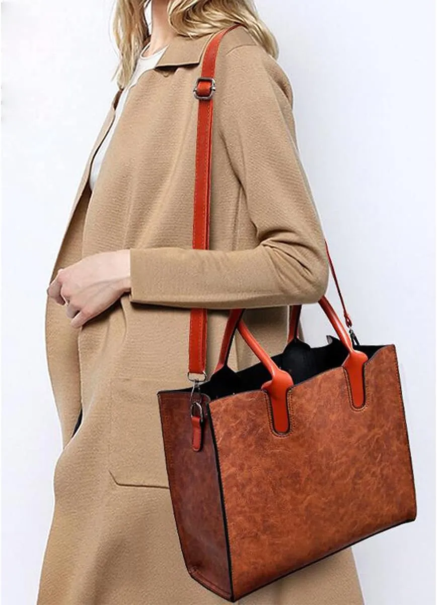YAQUNICER Women Soft Synthetic PU Leather Ladies Satchel Crossbody Handbags 3pcs Simplicity Clutches Purse Large Capacity