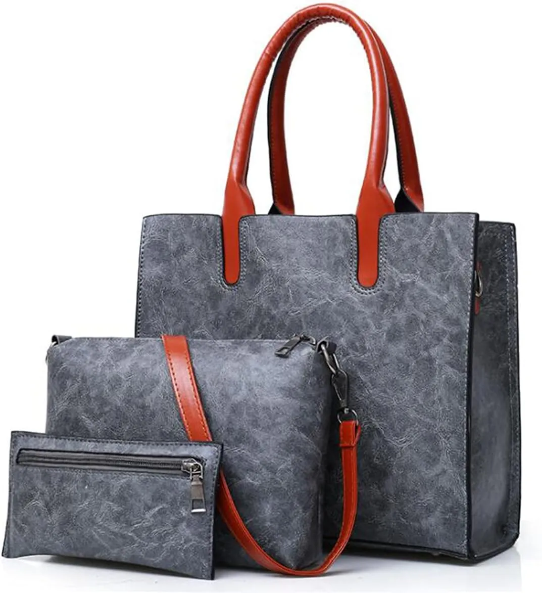 YAQUNICER Women Soft Synthetic PU Leather Ladies Satchel Crossbody Handbags 3pcs Simplicity Clutches Purse Large Capacity