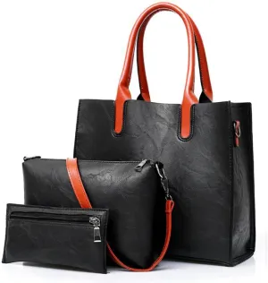 YAQUNICER Women Soft Synthetic PU Leather Ladies Satchel Crossbody Handbags 3pcs Simplicity Clutches Purse Large Capacity
