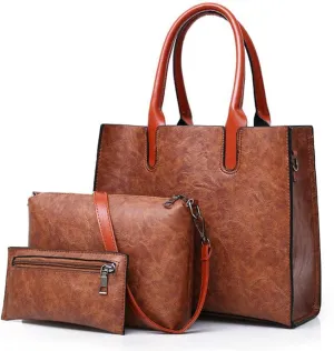 YAQUNICER Women Soft Synthetic PU Leather Ladies Satchel Crossbody Handbags 3pcs Simplicity Clutches Purse Large Capacity