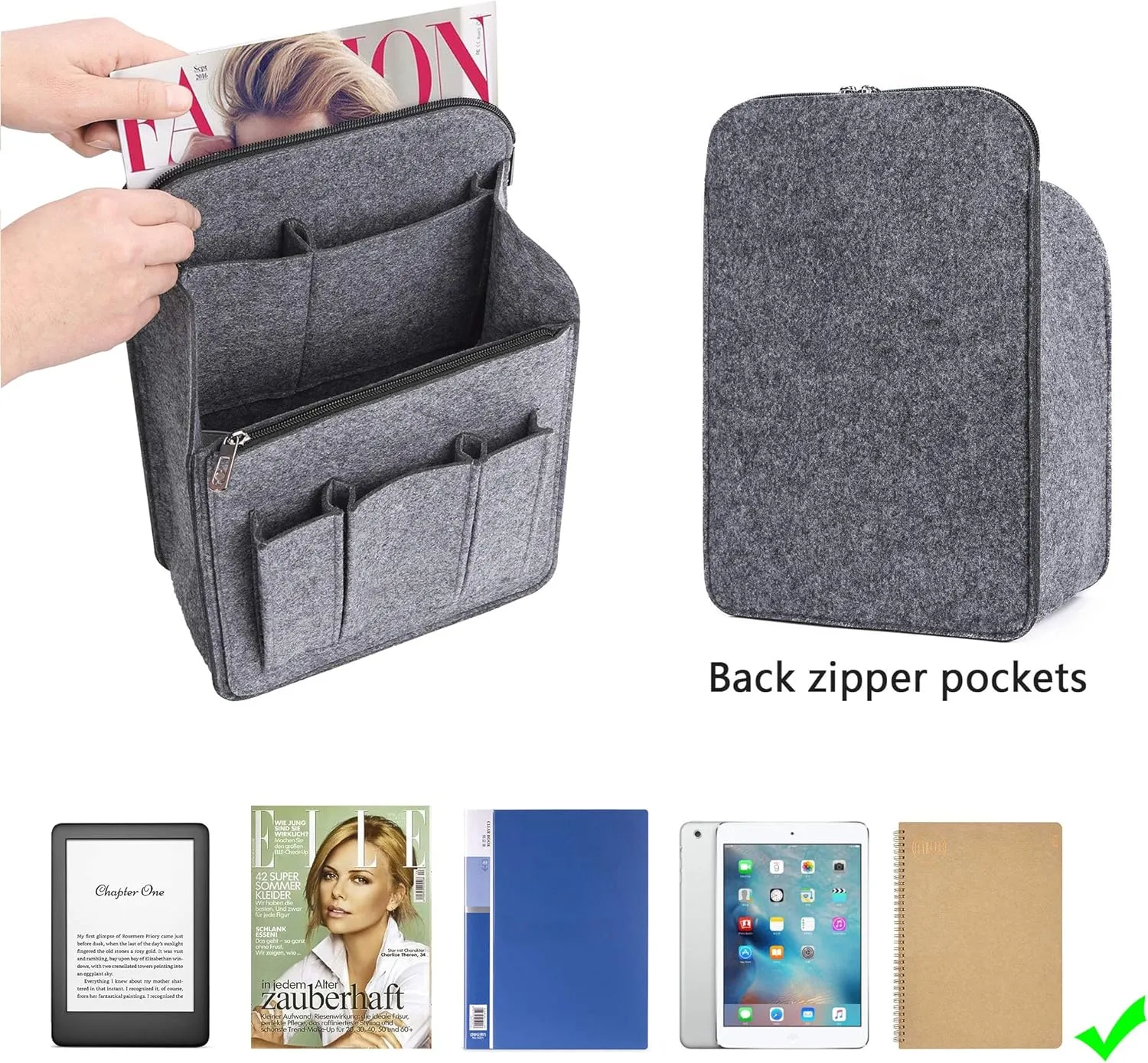 Yoillione Felt Backpack Organizer Insert for Women and Men, Large Travel Rucksack Insert with High Capacity, Lightweight Bag Organizer with Zipper Pockets