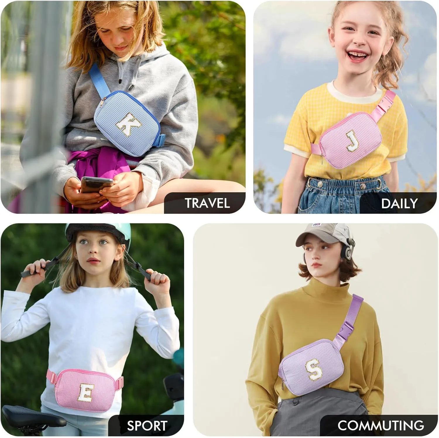 YOOLIFE Cross Body Bag for Girls Belt Bag for Women - Fanny Pack for Kids Teen, Crossbody Bag for Women Trendy Everywhere Belt Bag Fashion Monogrammed Crossbody Bag Waist Packs | Cool Gifts Purple S