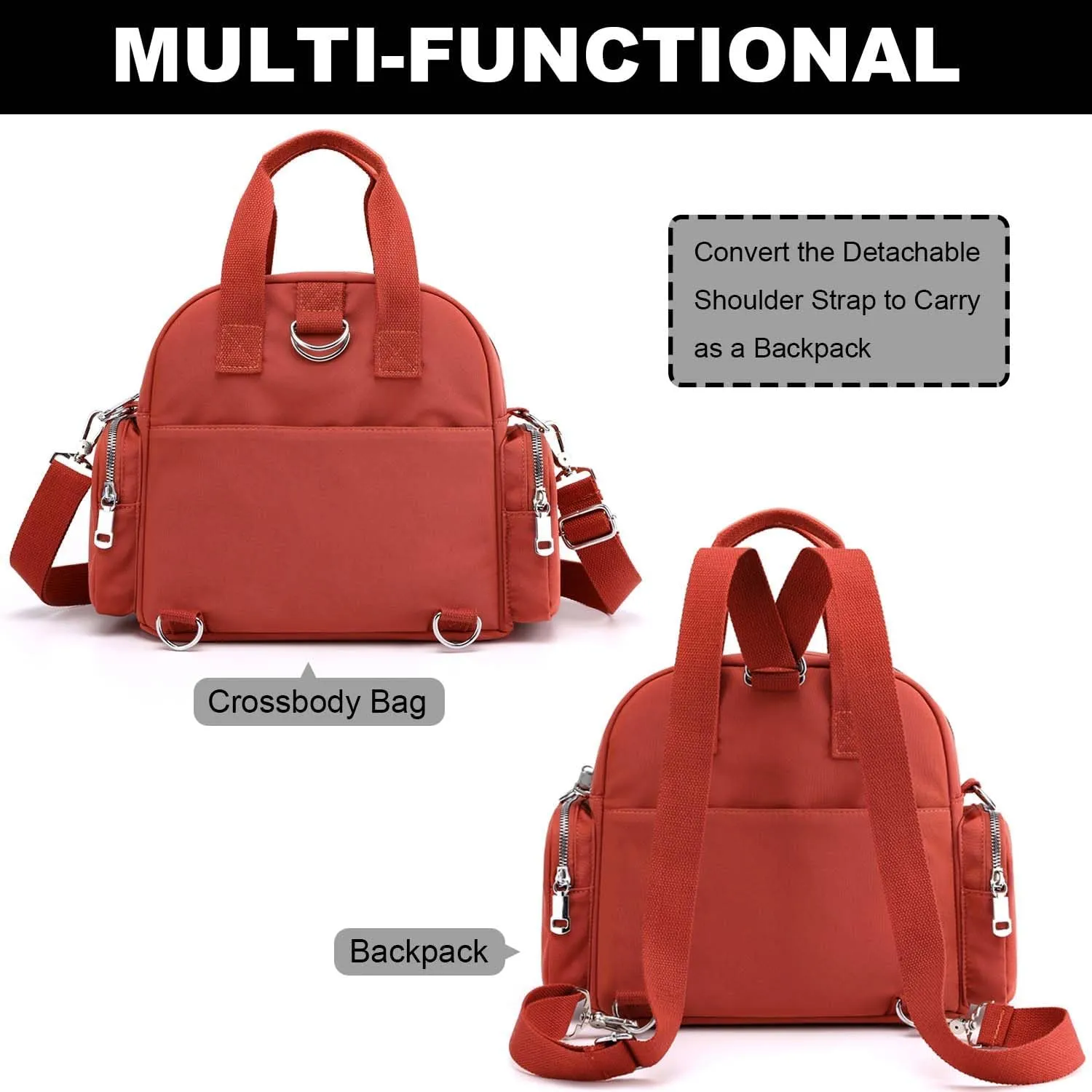 YouNuo Women Shoulder Handbag, Convertible Backpack Purse, Multipurpose Nylon Crossbody Purse, Ladies Multi Pocket Tote