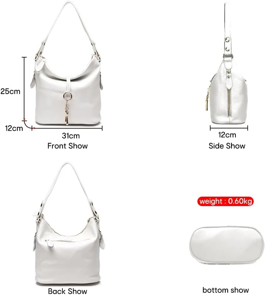 Zecny Genuine Leather Shoulder Bag for Women Metal Tassel