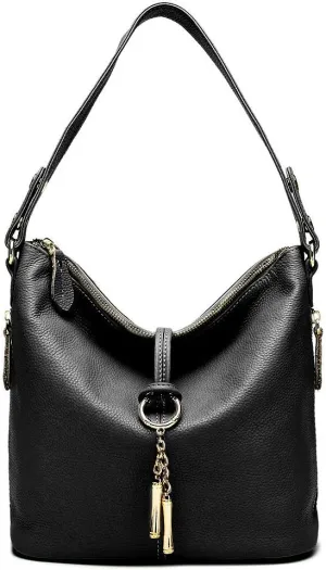 Zecny Genuine Leather Shoulder Bag for Women Metal Tassel