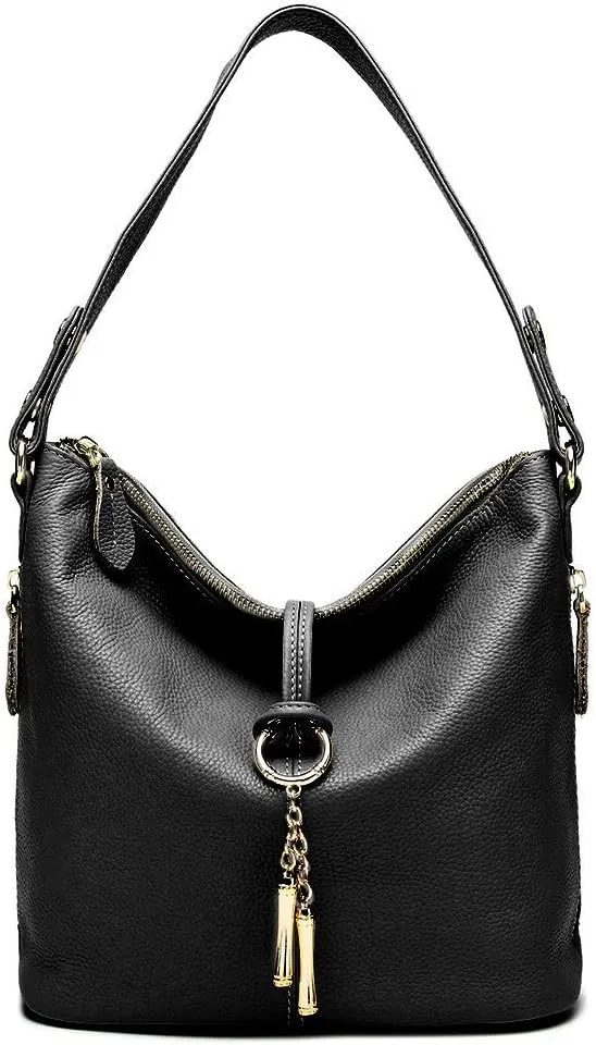 Zecny Genuine Leather Shoulder Bag for Women Metal Tassel