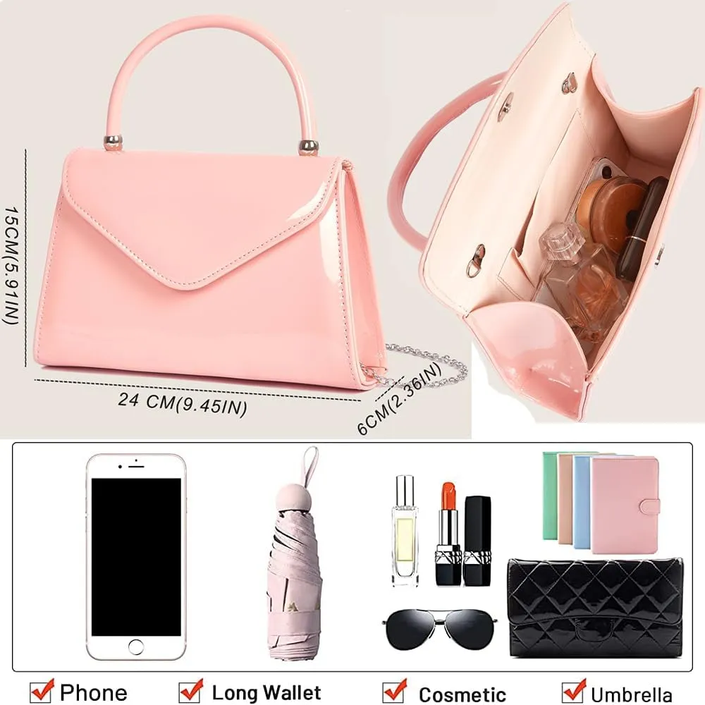 ZiMing Glossy Patent Leather Handbag for Women Evening Bag Small Satchel Bag Chain Shoulder Bag Flip Top Handle Bag