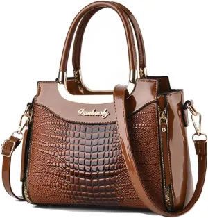 ZiMing Glossy Patent Leather Handbags Purses for Women Satchel Crocodile Pattern Top Handle Handbag Ladies Shoulder Bag