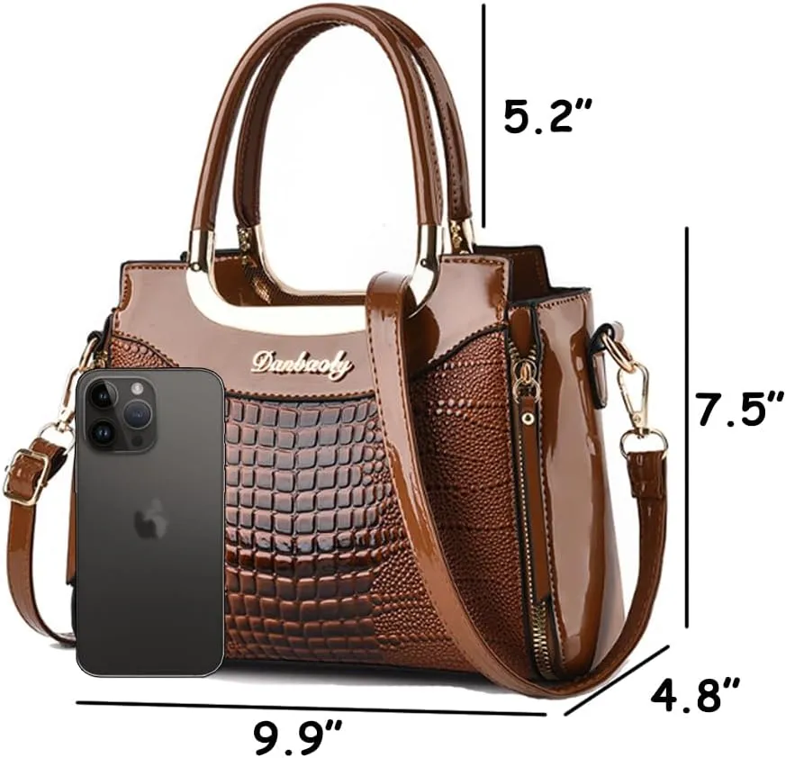 ZiMing Glossy Patent Leather Handbags Purses for Women Satchel Crocodile Pattern Top Handle Handbag Ladies Shoulder Bag