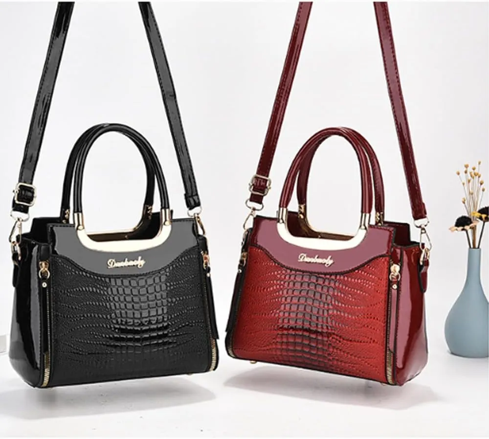 ZiMing Glossy Patent Leather Handbags Purses for Women Satchel Crocodile Pattern Top Handle Handbag Ladies Shoulder Bag