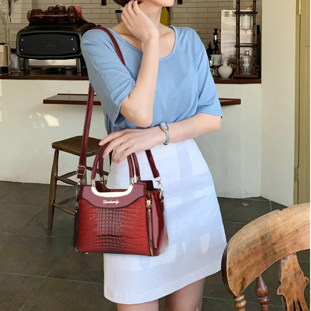 ZiMing Glossy Patent Leather Handbags Purses for Women Satchel Crocodile Pattern Top Handle Handbag Ladies Shoulder Bag