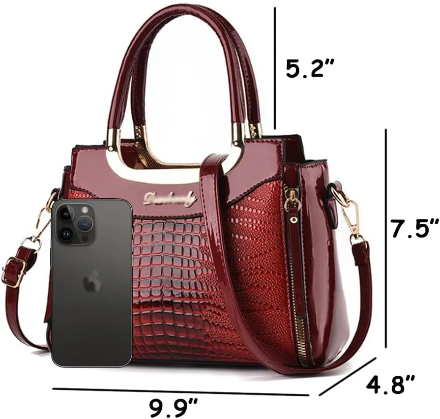 ZiMing Glossy Patent Leather Handbags Purses for Women Satchel Crocodile Pattern Top Handle Handbag Ladies Shoulder Bag