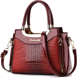ZiMing Glossy Patent Leather Handbags Purses for Women Satchel Crocodile Pattern Top Handle Handbag Ladies Shoulder Bag