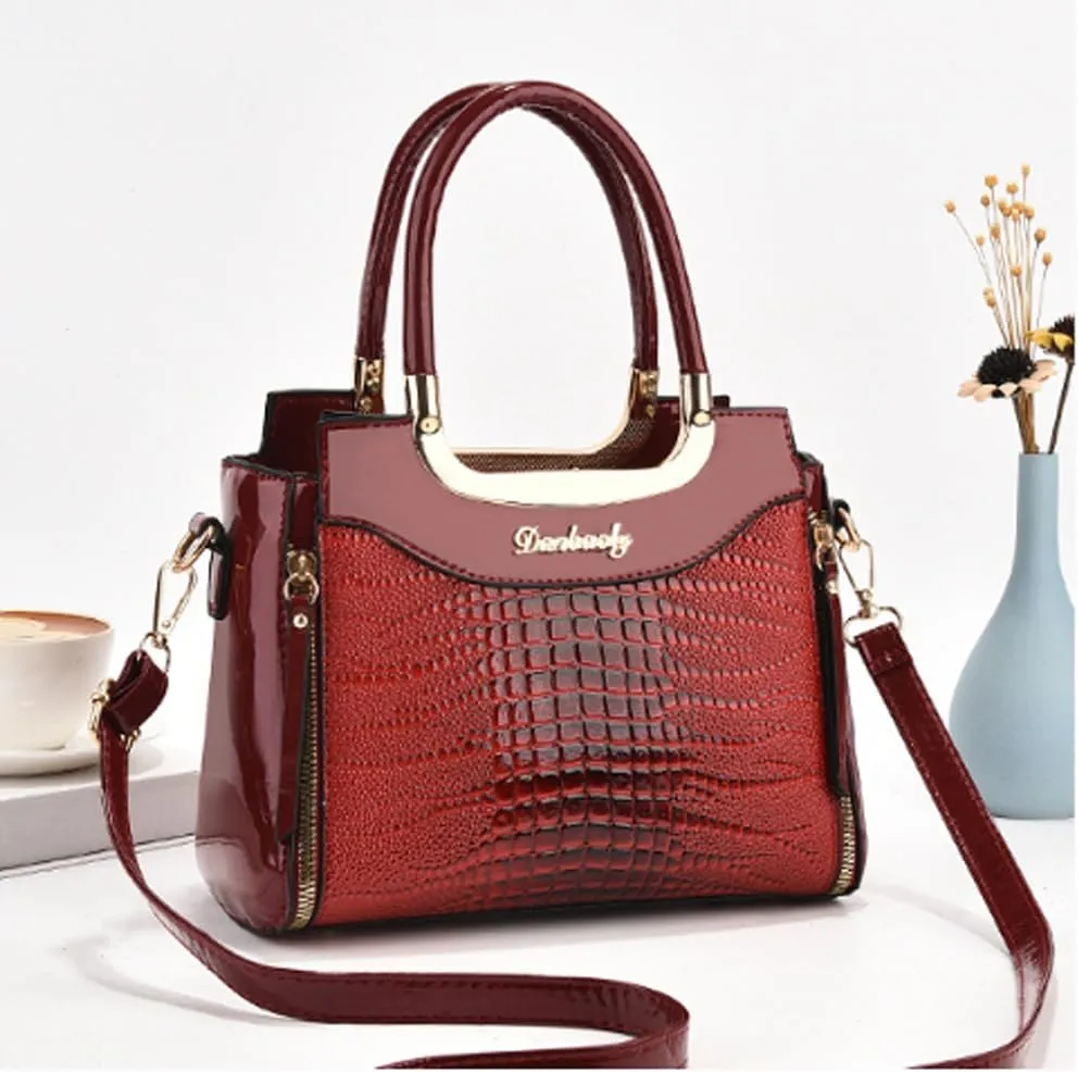 ZiMing Glossy Patent Leather Handbags Purses for Women Satchel Crocodile Pattern Top Handle Handbag Ladies Shoulder Bag