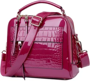 ZiMing Glossy Patent Leather Satchel Handbags for Women Top Handle Crossbody Bag Shoulder Bag Crocodile Pattern Purse