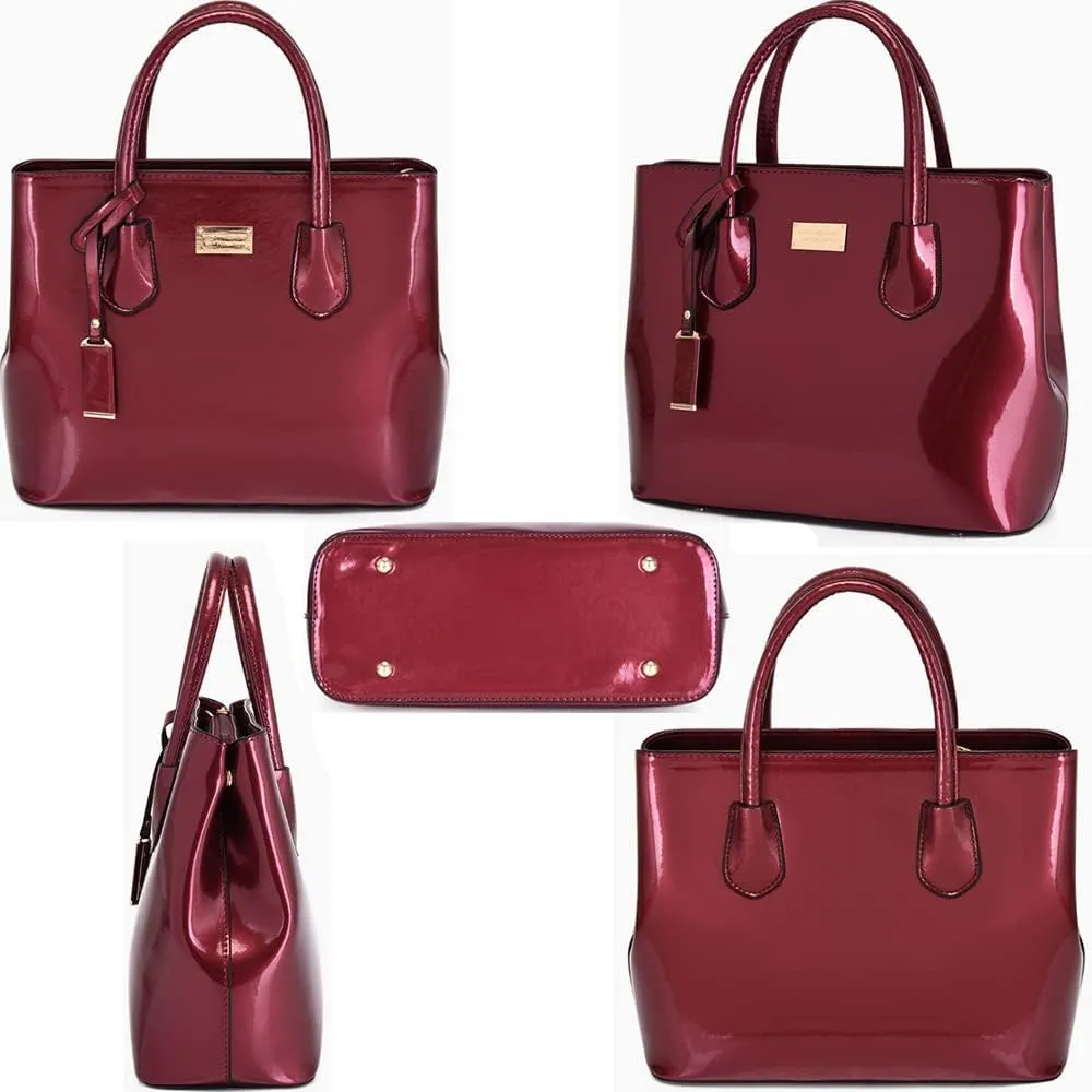 ZiMing Womens Handbags 2Pcs Glossy Patent Leather Tote Bag Top Handle Handbag Satchel Purse Shoulder Crossbody Bag Card Hold