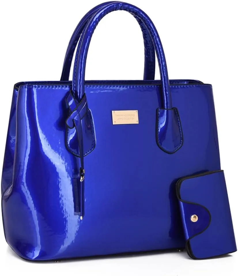 ZiMing Womens Handbags 2Pcs Glossy Patent Leather Tote Bag Top Handle Handbag Satchel Purse Shoulder Crossbody Bag Card Hold