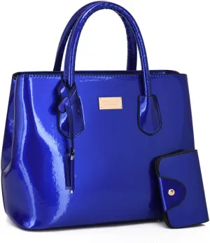 ZiMing Womens Handbags 2Pcs Glossy Patent Leather Tote Bag Top Handle Handbag Satchel Purse Shoulder Crossbody Bag Card Hold