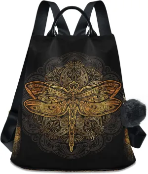 ZZKKO Golden Dragonfly Backpack Purse for Women Rucksack Anti Theft Fashion Travel Lightweight Ladies Shoulder Bag
