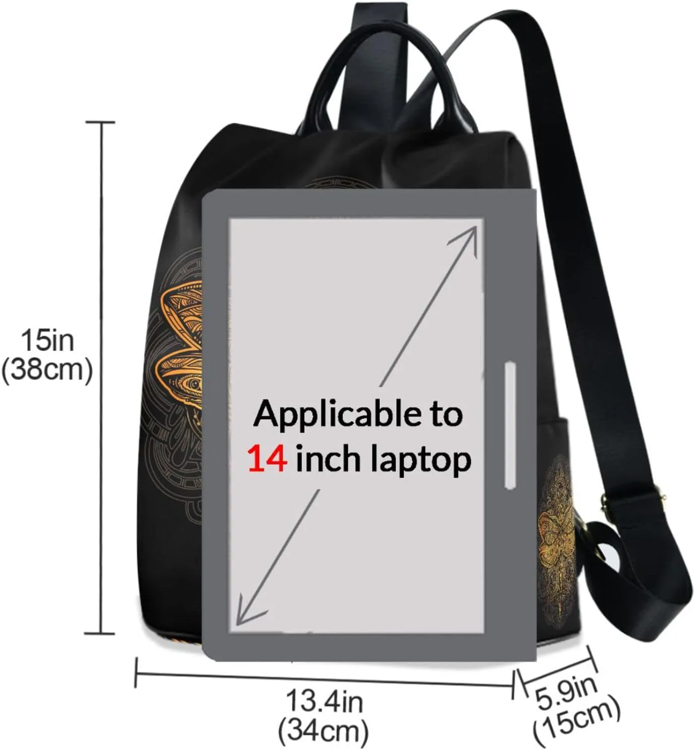ZZKKO Golden Dragonfly Backpack Purse for Women Rucksack Anti Theft Fashion Travel Lightweight Ladies Shoulder Bag