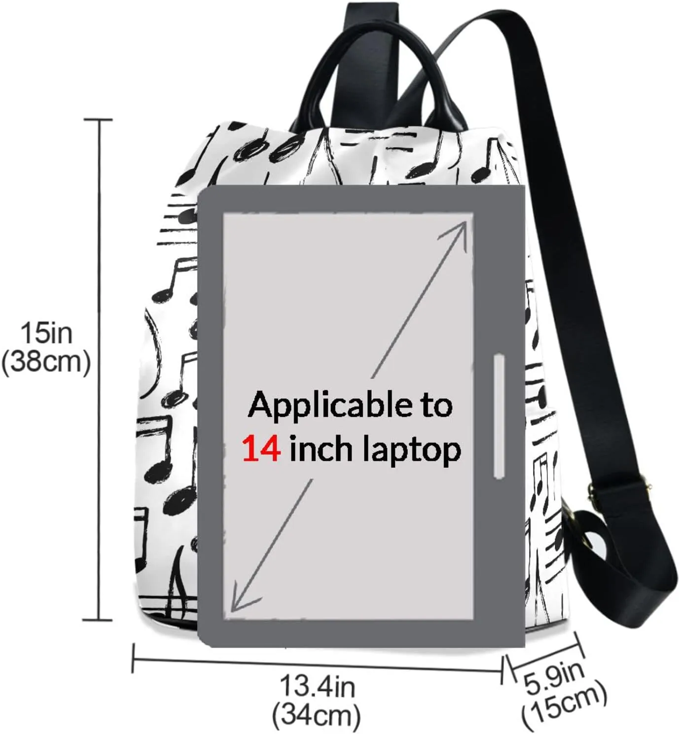 ZZKKO Hand Drawn Music Notes Backpack Purse for Women Rucksack Anti Theft Fashion Travel Lightweight Ladies Shoulder Bag