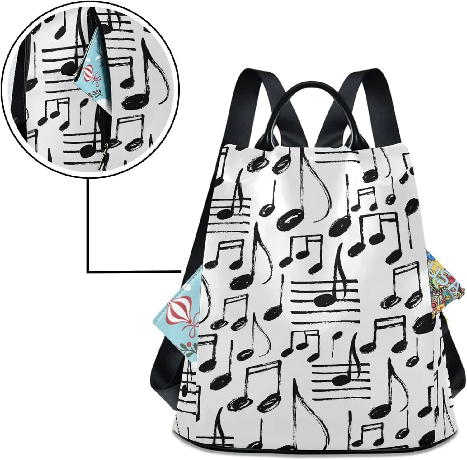ZZKKO Hand Drawn Music Notes Backpack Purse for Women Rucksack Anti Theft Fashion Travel Lightweight Ladies Shoulder Bag